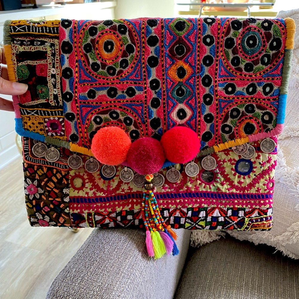 Clutch, bright colorful handmade From Mexico